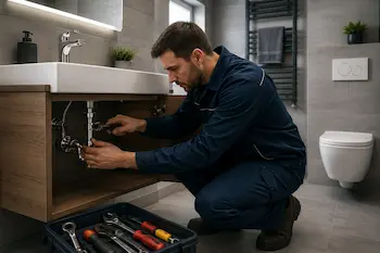 Ein Installateur Sanitär Notdienst Trittau an einem Waschbeken